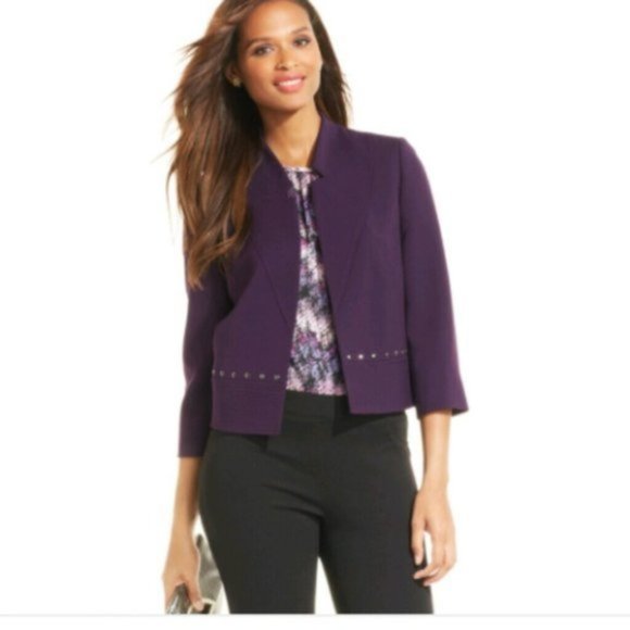 Tahari ASL | Dark Purple Studded Blazer | Size 4 - Picture 2 of 10